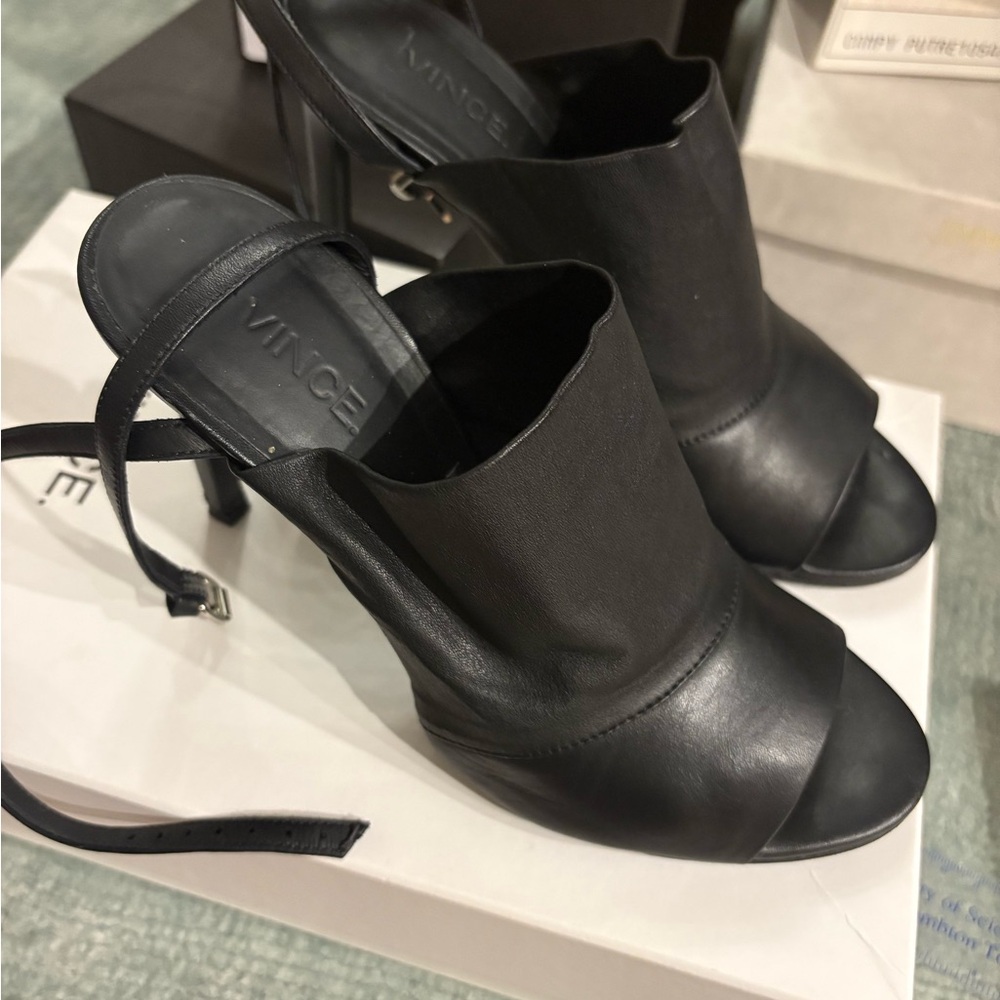 Vince Black Stiletto Heels with Ankle Strap